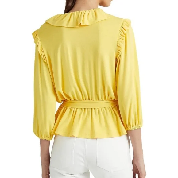 NWT Women's Lauren Ralph Lauren Belted Jersey Peplum Top - Picture 3 of 6